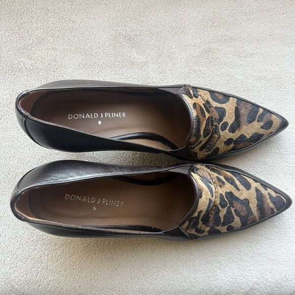 Donald Pliner Toro Brown Leather & Leopard Pony Fur Women’s 9 Heels Pointed Toe - Picture 9 of 16
